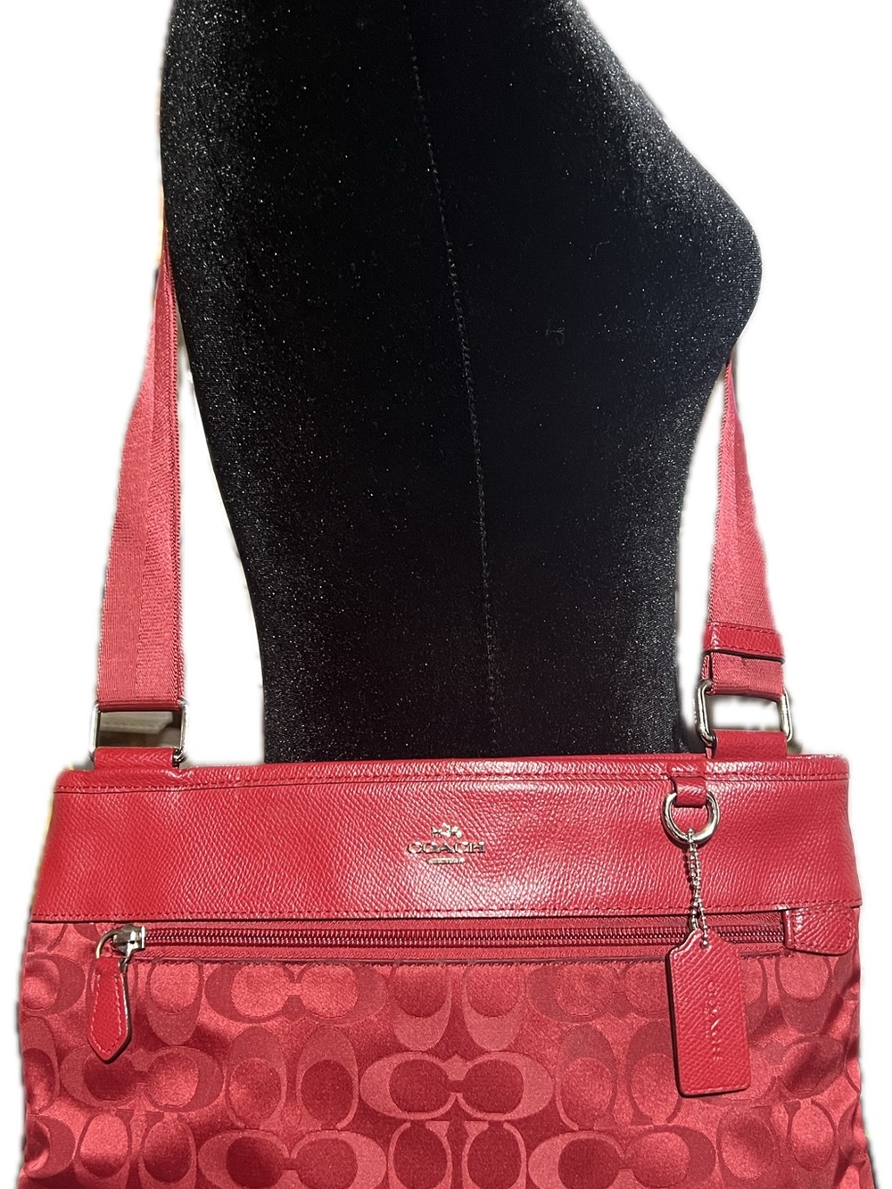 Coach Red Signature Canvas and Leather Crossbody Bag